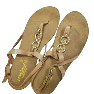 Primadonna Collection Womens 41 10 Tan Leather Chain Flat Thong Sandals‎ Italy